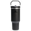 Stanley 40 OZ IceFlow Flip Straw Stainless Steel Water Bottle Tumbler In Black