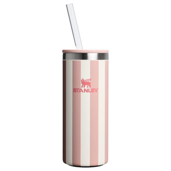Stanley 10 OZ Everyday Slim Can Cooler Cup In Peach Whip Pink Stripe From The Oasis Collection