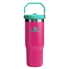 Stanley 30 OZ IceFlow Flip Straw Stainless Steel Tumbler In Passion Pink & Teal Lid
